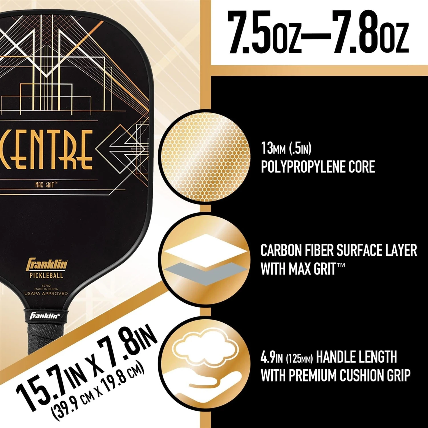 Franklin Center Signature Pickleball Paddle - Black 2 Franklin Center Signature Pickleball Paddle - Black - Image 2