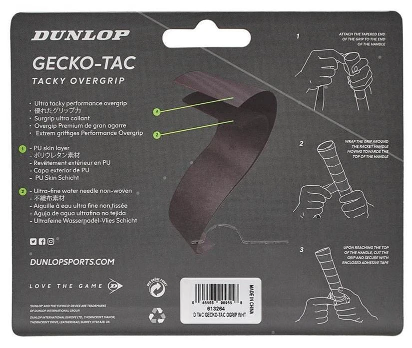 Dunlop Gecko-Tac Tennis Overgrip - 3 Pack - White 2 Dunlop Gecko-Tac Tennis Overgrip - 3 Pack - White - Image 2