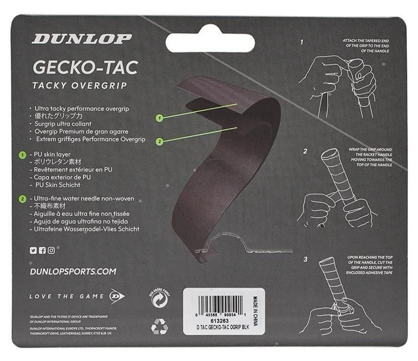 Dunlop Gecko-Tac Tennis Overgrip - 3 Pack - Black 2 Dunlop Gecko-Tac Tennis Overgrip - 3 Pack - Black - Image 2
