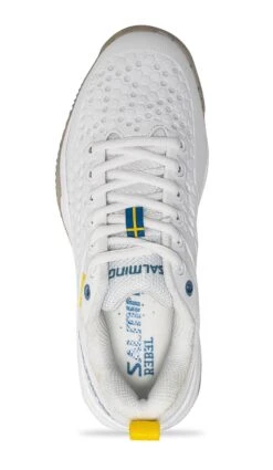 Salming Rebel Mens Indoor Court Shoe - White / Blue / Yellow -Tennis Equipment Shop ea366f3a 180e 47eb ba6f 54232f29a4b9